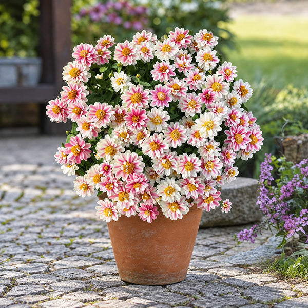 W1337 Double Zahara Raspberry Ripple Zinnia, 5 Seeds