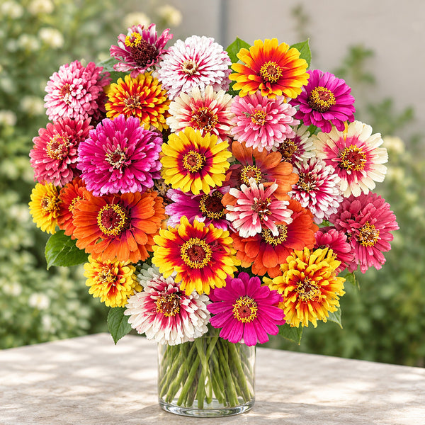 W1353 Candy Stripe Zinnia Mix, 100 Seeds