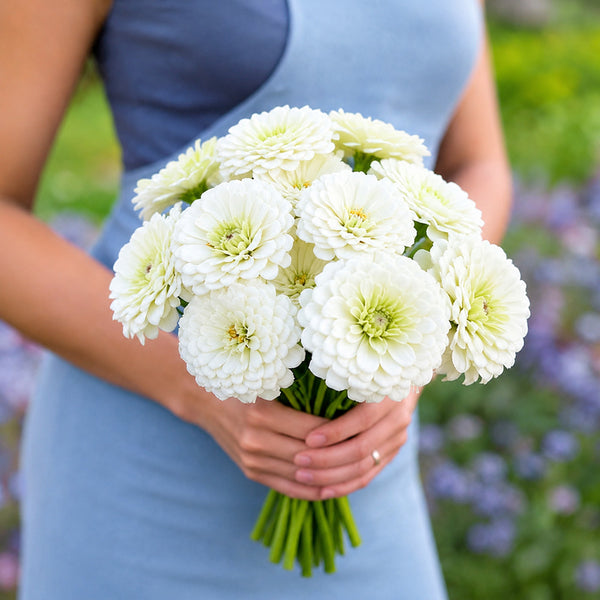 W1350 Large-Flowered White Zinnia, 100 Seeds