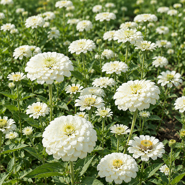 W1350 Large-Flowered White Zinnia, 100 Seeds